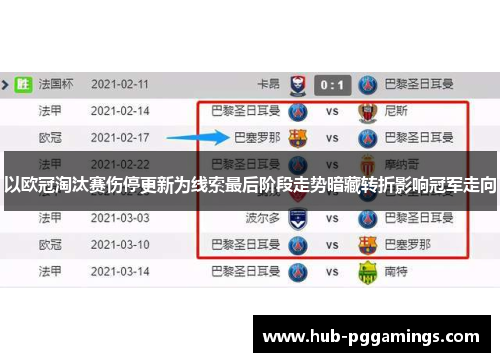以欧冠淘汰赛伤停更新为线索最后阶段走势暗藏转折影响冠军走向